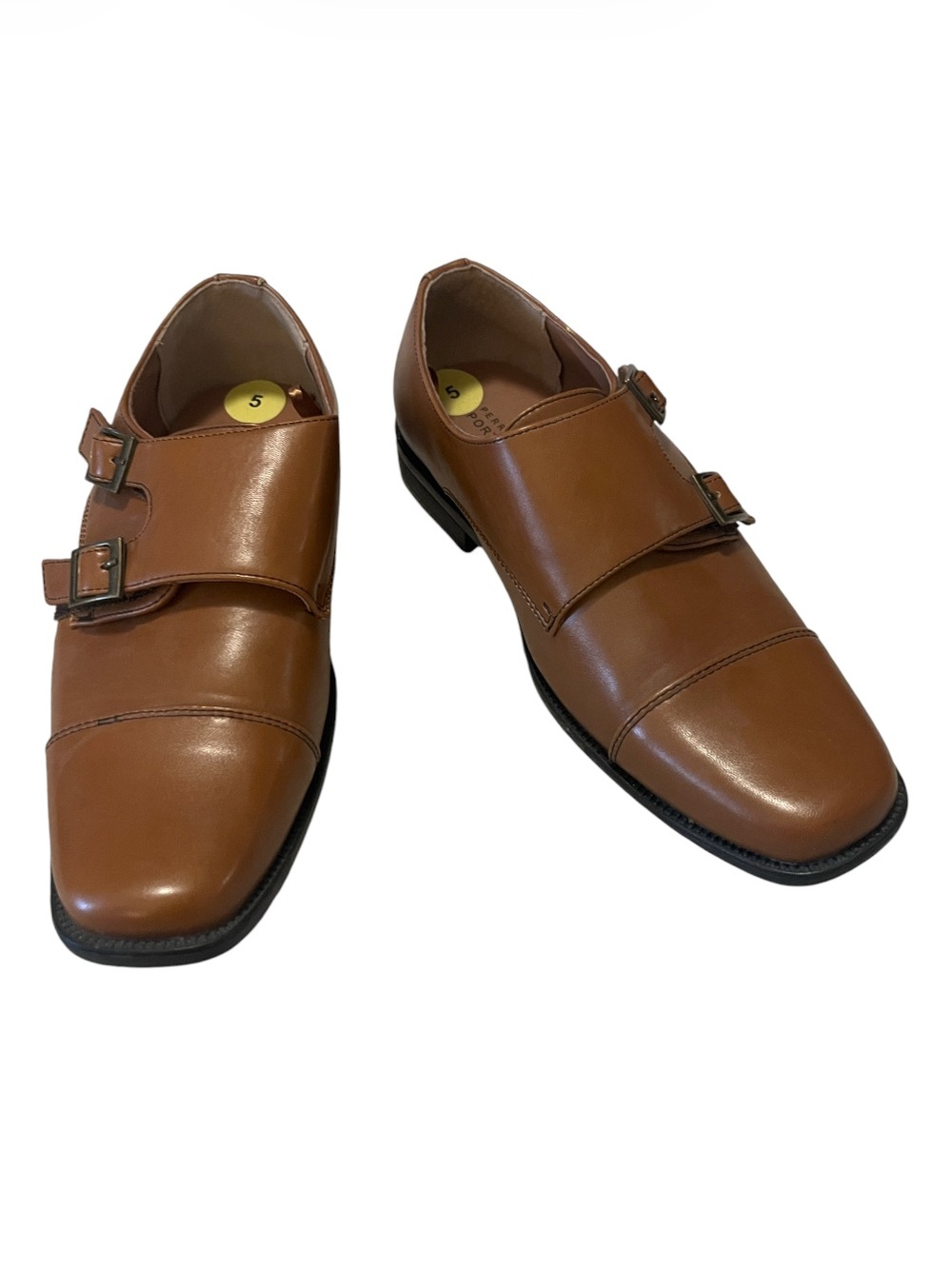 Men’s Perry Ellis Portfolio Light Tan Brown Carmel Faux Leather Dress Shoes 5